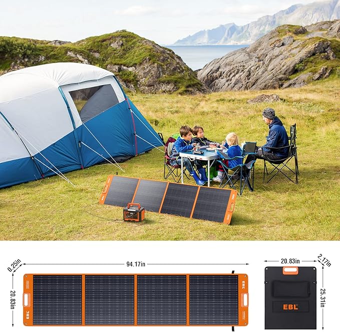 EBL 200W Portable Solar Panel for Power Station, Waterproof IP65 Foldable Solar Panel with MC-4