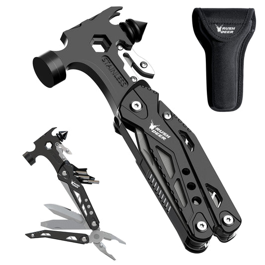 Rush Deer Camping Essentials Multitool,16 in 1 Multi Tool Survival Gear with Hammer, Pliers, Knife