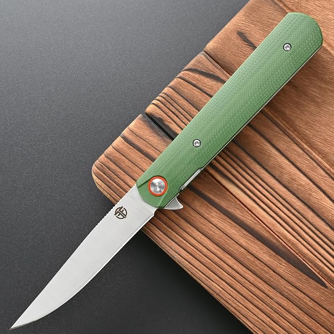 FF6 Folding Knife,D2 Steel Blade G10 Handle EDC Tool Knife for Camping,Hiking,Hunting,Fishing(Green)