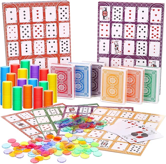 Zubebe 654 Pack Poker Keno Game Set, 6 Deck of Multicolor Playing Cards, 600 Transparent Scoring