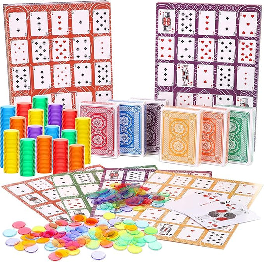 Zubebe 654 Pack Poker Keno Game Set, 6 Deck of Multicolor Playing Cards, 600 Transparent Scoring