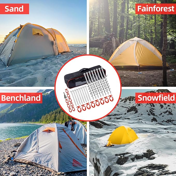 16 Psc Non-Rust Cast Aluminum Ground Anchors - Heavy Duty Screw in Tent Stakes for Superior