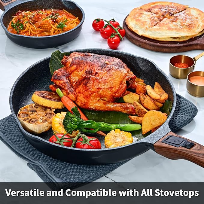 10 Inch and 12.5 Inch Smart Nonstick Frying Pan Set with Removable Handles,Cast Aluminum and