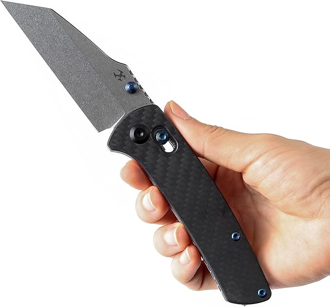 KANSEPT Main Street Pocket Folding Knife, 3.36'' 154CM Sharp Steel Blade, Twill Carbon Fiber Handle