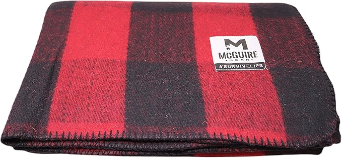 M MCGUIRE GEAR Warm Wool Bunkhouse Plaid Blanket for Camping, Home, Survival, or First-Aid, 64" x