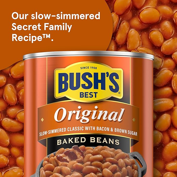 BUSH'S BEST 16 oz Canned Original Baked Beans, Source of Plant Based Protein and Fiber, Low Fat