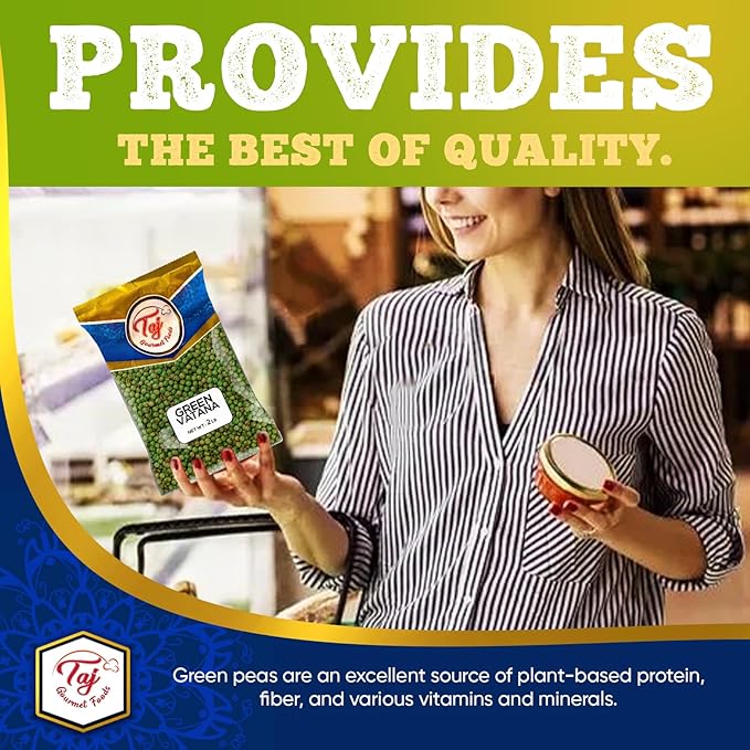 TAJ Green Peas Whole, 4-Pounds, Dried Whole Vatana Matar, Marrowfat Peas