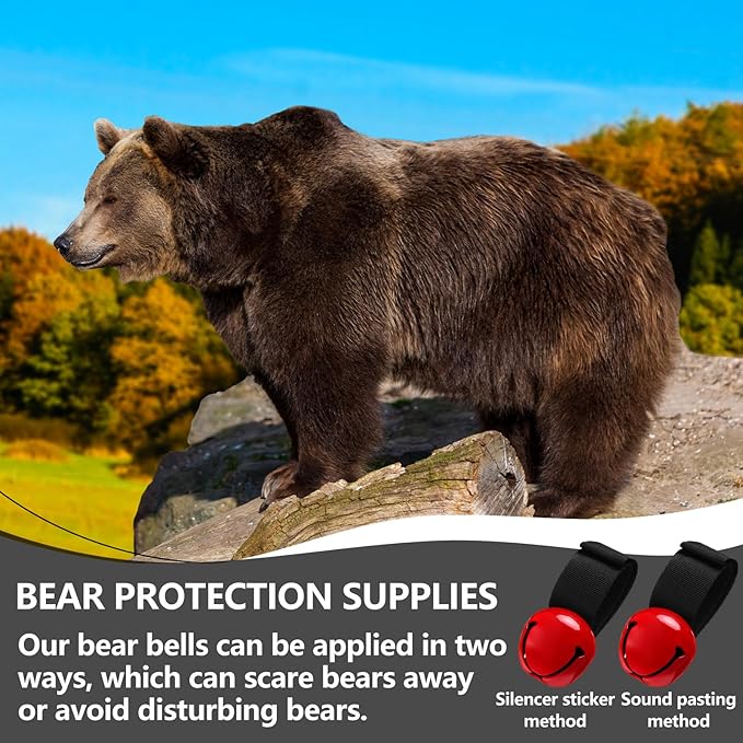 4 Sets Bear Bells with Whistle for Hiker, Loud Bear Bell with Emergency Whistle, Bear Bells for