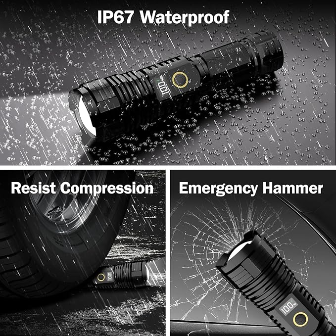 Flashlights High Lumens Rechargeable, LED Super Bright Flash Light Long Beam, Zoomable Linternas