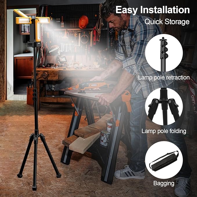 13200mAh Rechargeable Solar Work Light,IPX4 Waterproof with Folding Stand Support and Portable
