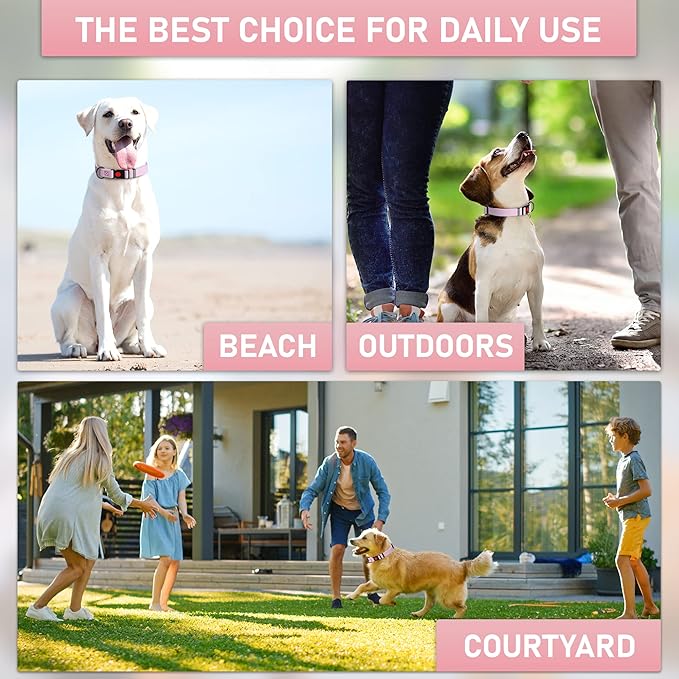 Adjustable Dog Collar with QR Code Dog Tag ID Attached - Made in USA - Honeycomb Waterproof Heavy