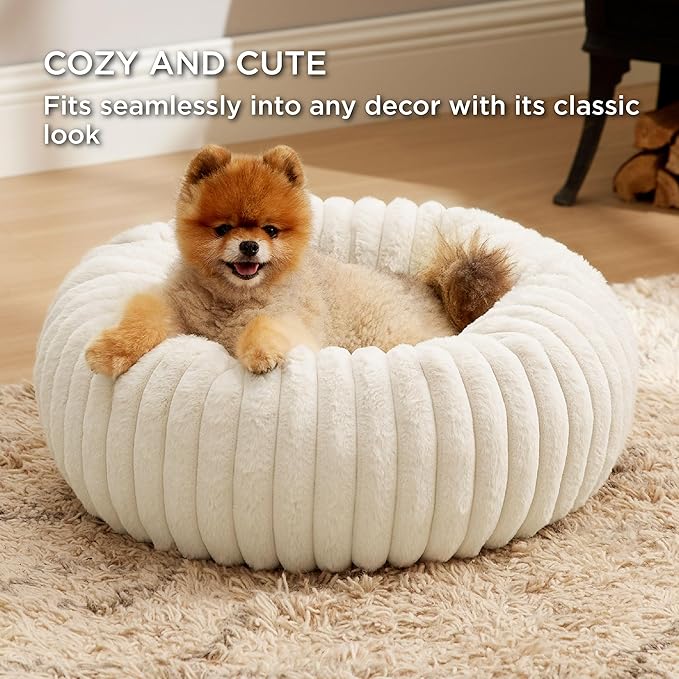 Bedsure Donut Small Dog Bed - Dog Beds for Small Dogs with Corduroy Fleece & Anti Slip Bottom