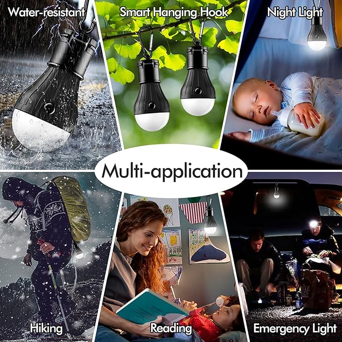 Portable LED Tent Lamp Emergency Lights with Hook, Hurricane Bulb Lantern Equipment for Camping
