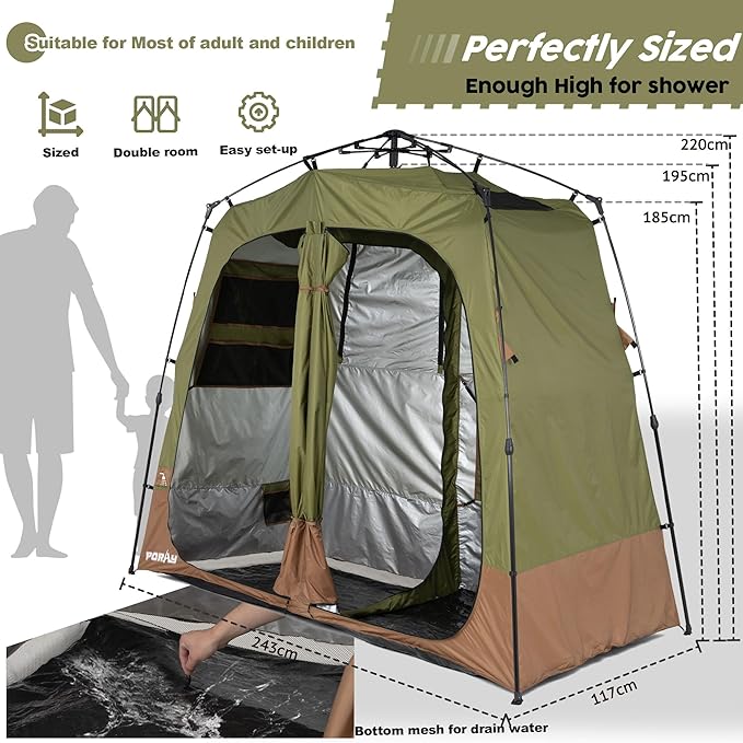Camping Shower Tent Deluxe Changing Room Easy Set Up Privacy Shelter,Large Toilet Tent with Floor
