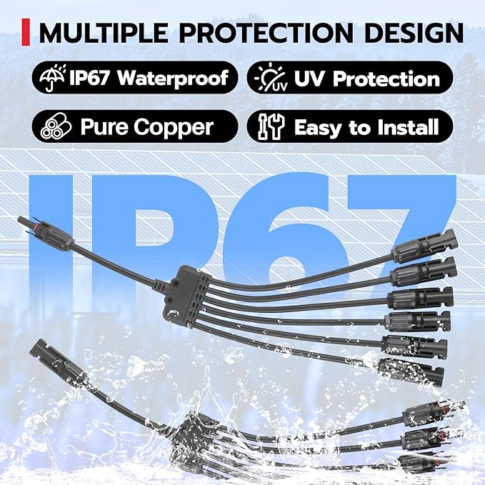 1 Pair Solar Connectors Y Branch,1 to 6 Solar Parallel Connector for Solar Panels,30A 1000V Solar