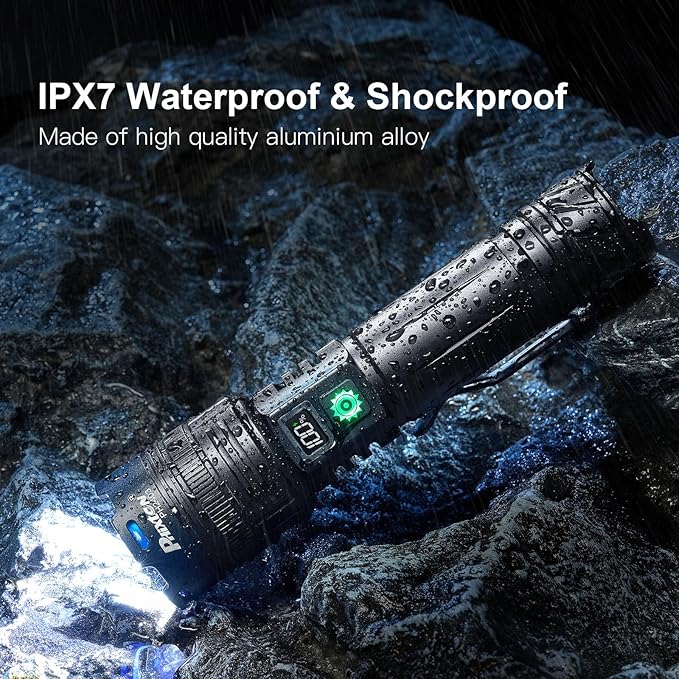Rechargeable Flashlights 2000 High Lumens Single One Mode Super Bright, High Powered LED Flashlight