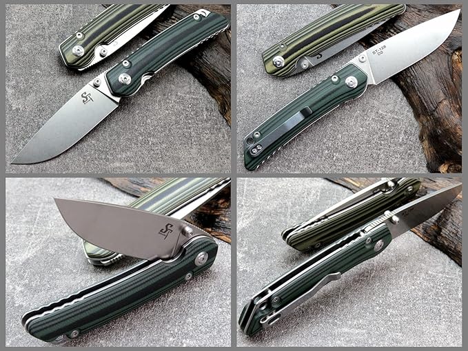 Sitivien ST128 Folding Knife,D2 Blade G10 Handle Safety Liner Lock EDC Tool Knife for Outdoor