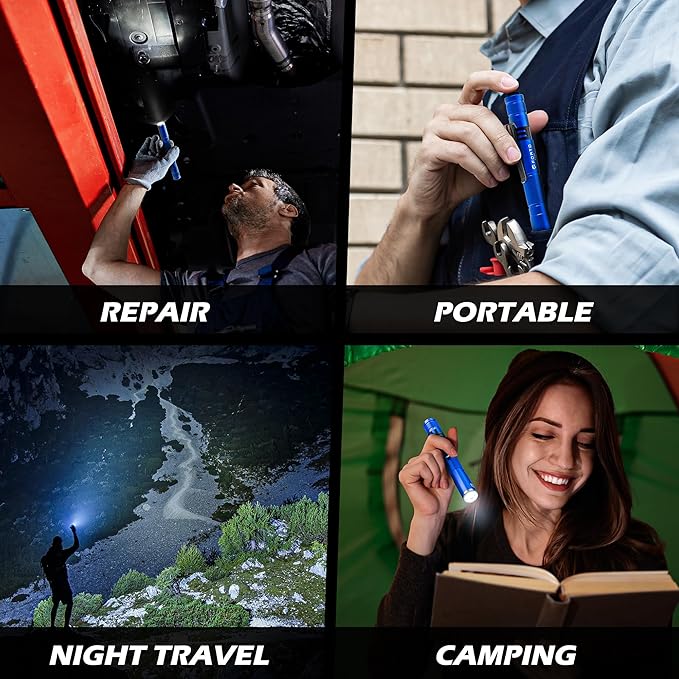 FORTO LED Pen Light, 200 Lumens Pocket Flashlight, IP67 Waterproof, 2 Modes, 2 Pack with AAA
