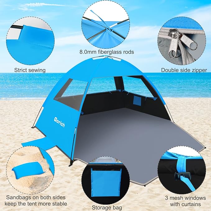 Gorich Beach Tent Sun Shelter for 3/4-5/6-7/8-10 Person with UPF 50ï¼?UV Protection, Lightweight &