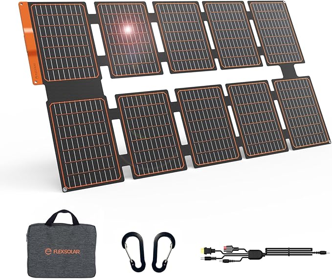 FlexSolar 100W Portable Solar Panels Chargers with PD3.0 USB-C,QC3.0 USB-A and DC Outputs Foldable