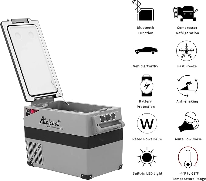 Alpicool LGCF45 Portable Refrigerator 12 Volt Car Freezer 42 Quart Mini Fridge Freezer (-4℉~68℉)