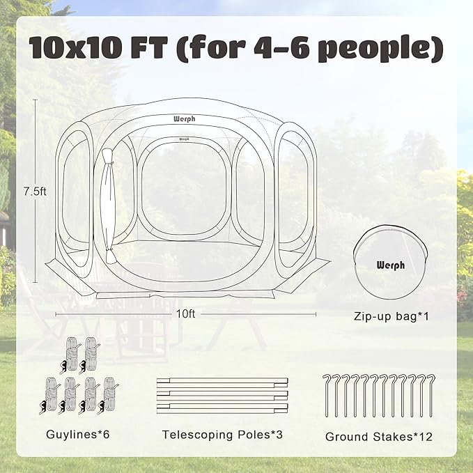 Screen Tent Pop-Up, Portable Tent Canopy with Mesh Mosquito Net, Screen House Room Canopy Shade