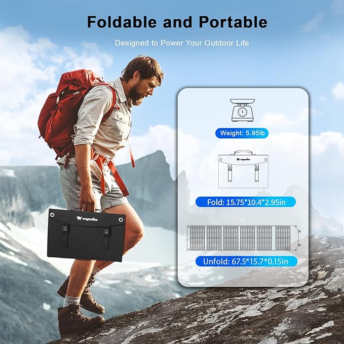 100 Watt Portable Solar Panel, Foldable Solar Panel Charger with Kickstands, QC3.0 USB-A USB-C & DC