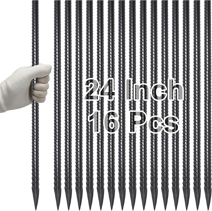 VVOKGO Rebar Stakes 24 Inch Ground Straight Concrete Form Stakes Heavy Duty (16pcs), 3/8" Diameter
