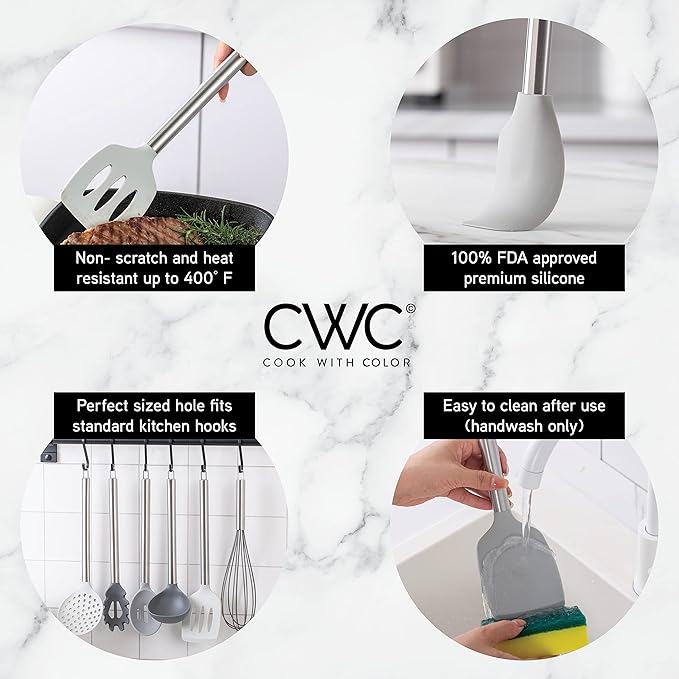COOK WITH COLOR Silicone Cooking Utensils, Kitchen Utensil Set, Easy to Clean Silicone Kitchen