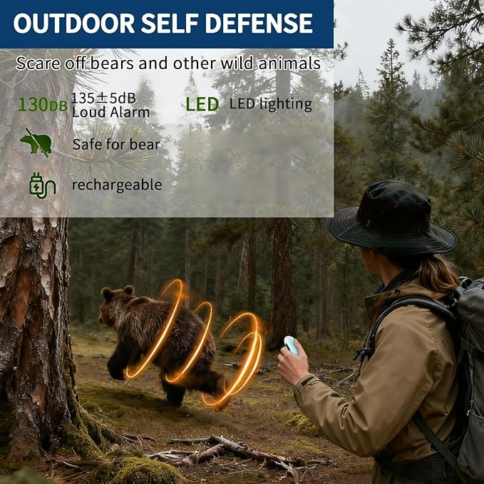 Rechargeable Bear Horn with 130dB Loud Alarm & LED Strobe Light ??Ultra-Lightweight Personal Safety