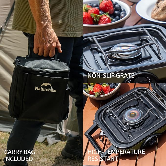 Naturehike 2 Burner Folding Camping Stove, Portable Propane Gas Stove with Carry Bag, 16000 BTU
