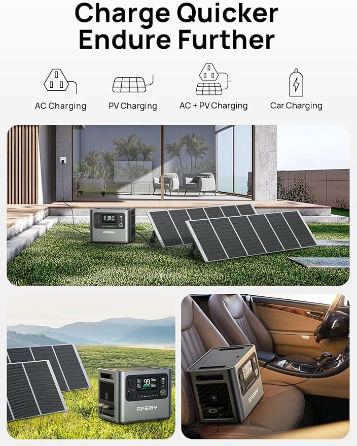 AFERIY Solar Generator P210 with 2pcs 200W Solar Panel | 2400W Portable Power Station 2048Wh | AC