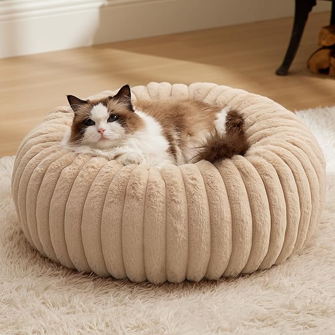 Bedsure Cat beds for Indoor Cats - Donut Dog Beds for Small Dogs with Corduroy Fleece & Anti Slip