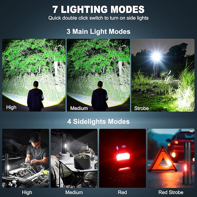 Cinlinso Rechargeable LED Flashlights High Lumens 2 Pack, 90000 Lumen Super Bright Flashlight, 7