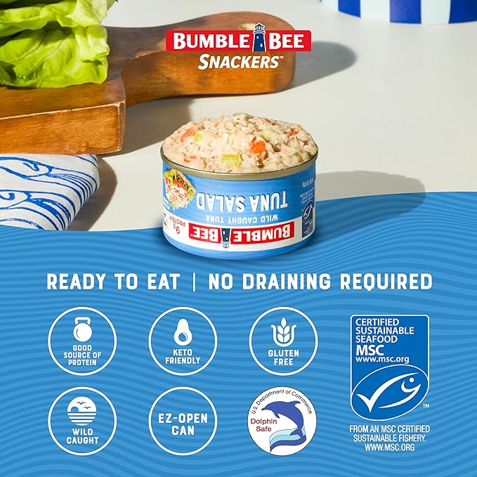 Bumble Bee Snackers - Tuna Salad, 3 oz Easy Open Can - 9g Protein per Serving - Wild Caught
