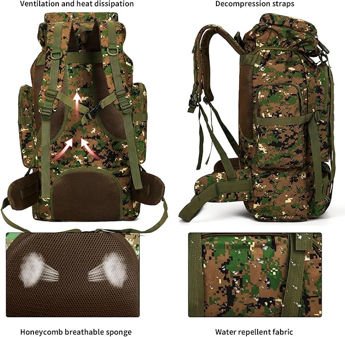 Hiking Backpack for Men 70L/100L Camping Backpack Military Rucksack Molle 3 Days Assault Pack for