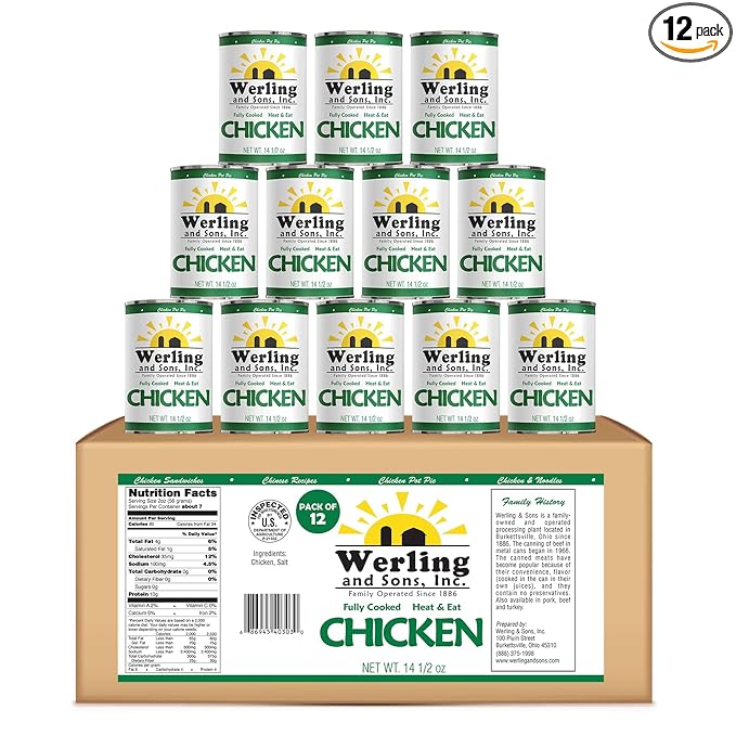 Werling & Sons Canned Chicken 14.5 Oz??Fully Cooked, Ready to Eat | Premium Quality, Recipe-Ready