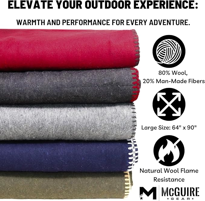 M MCGUIRE GEAR Heavy Duty Wool Blanket, Survival, Emergency, and First Aid Use – Mil-Spec, Fire