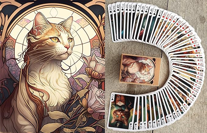 Art Nouveau CAT Portraits Playing Cards (Poker Deck 54 Cards All Different) Art Nouveau Art Deco