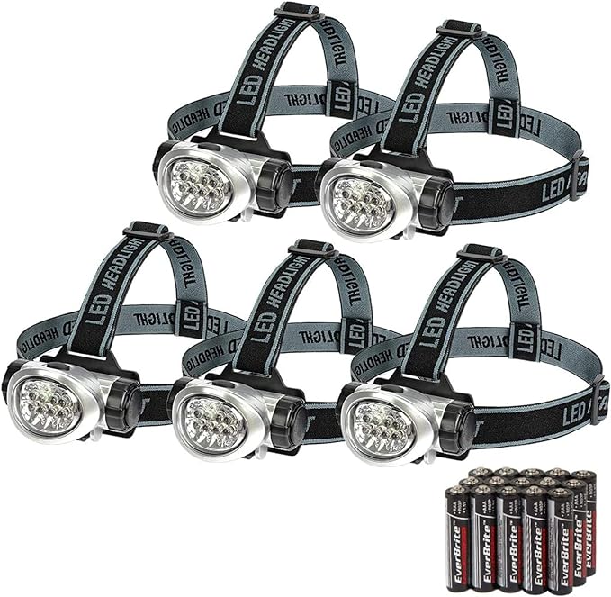 EverBrite 5-Pack LED Headlamp, 4 Lighting Modes, Pivoting Head with Adjustable Headband, Perfect