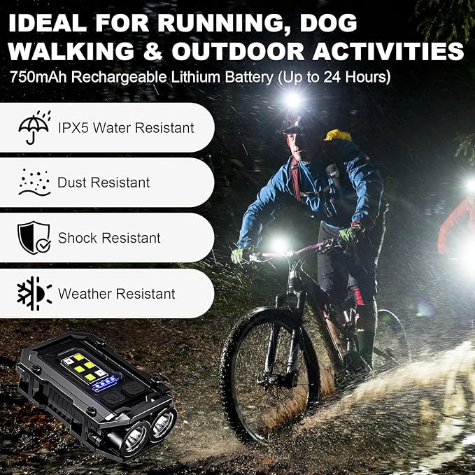 500LM Clip on Flashlight, 2 PCS 8 Modes Running Light for Runners Rechargeable Safety Lights