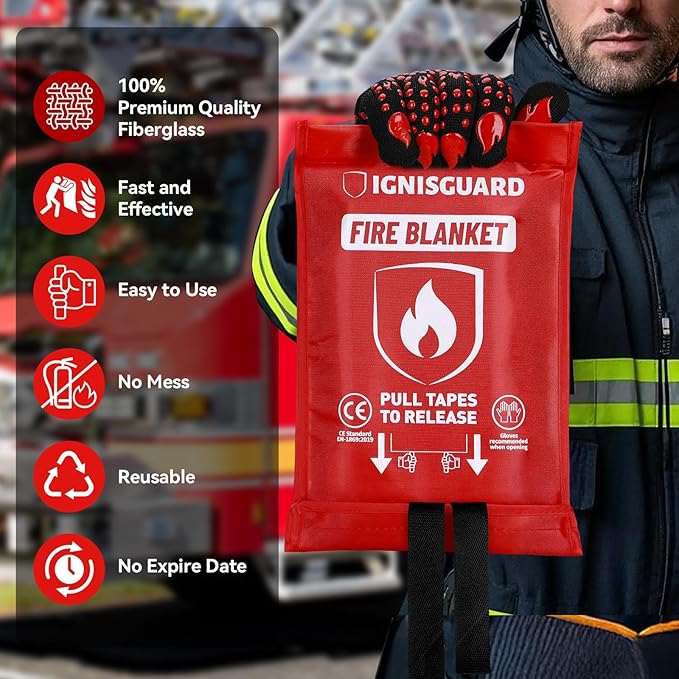Emergency Fire Blanket for Home and Kitchen, 1-Pack 40"x40", Fiberglass Fire Blankets Emergency for