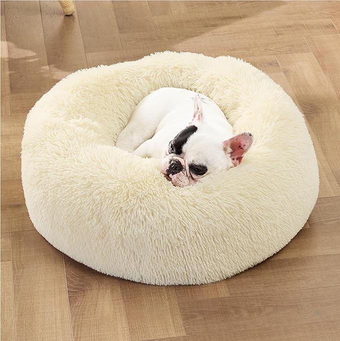 Bedsure Calming Dog Bed for Small Dogs - Donut Washable Small Pet Bed, Round Anti-Slip Fluffy Plush