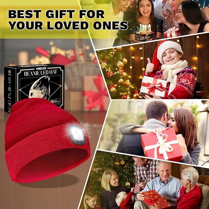 LED Beanie Hat with Light, USB Rechargeable LED Headlamp, Gifts for Men, Him, Husband