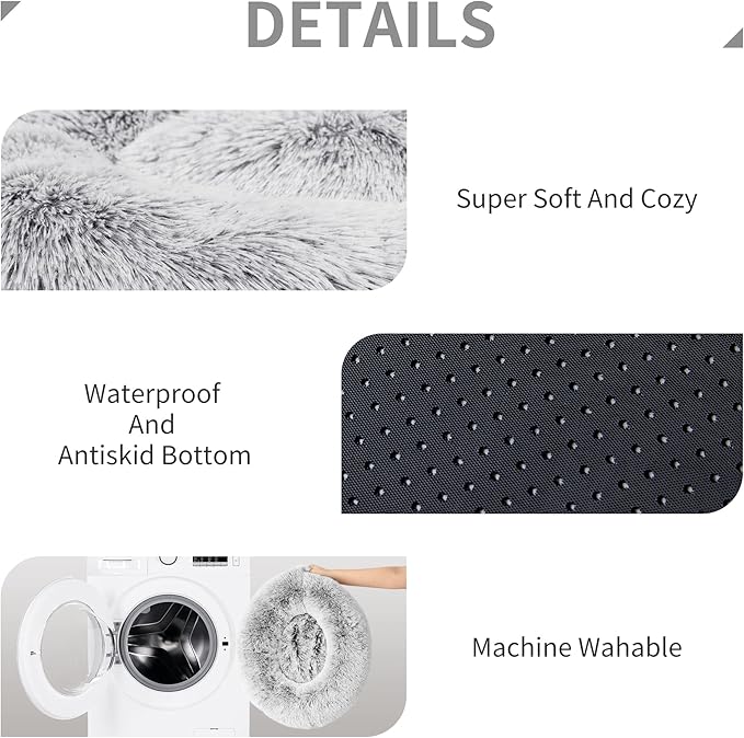 Love's cabin Calming Cat Bed for Indoor Cats, Anti-Anxiety Donut Round Dog Bed, Fluffy Faux Fur