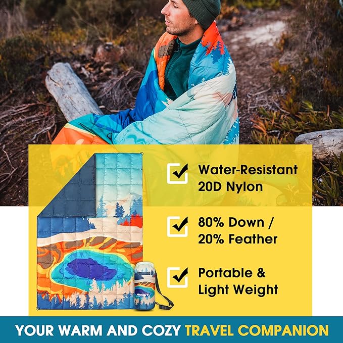 4Monster Down Camping Blanket - Outdoor Travel Quilt Puffy 650 Fill, Packable, Lightweight,Wind &