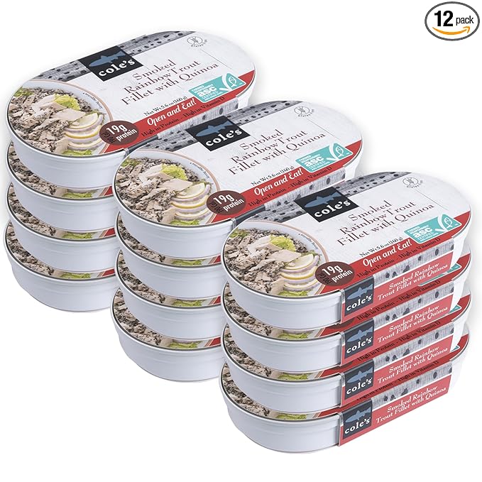 COLE?™S - Smoked Rainbow Trout Fillet with Quinoa | Open & Ready to Eat Meal | 5.6 oz Canned &