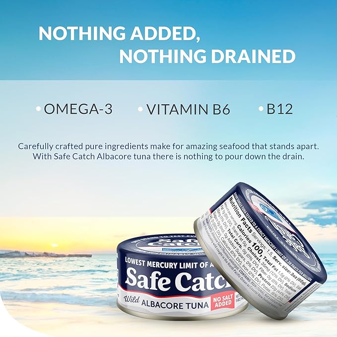 Safe Catch Canned Lowest Mercury Limit Albacore Tuna Fish No Salt Added, Wild Caught, Gluten-Free