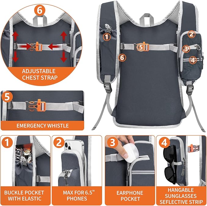 Seektop Small Hiking Backpack 12L to 15L Expandable Travel Packable Waterproof Daypack Lightweight