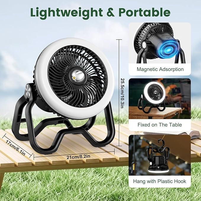 Portable Rechargeable Camping Fan with LED Lantern-40Hrs, Battery Operated Oscillating Fan with